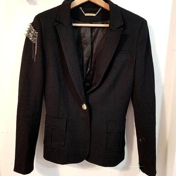 Studded Military Style Black Blazer - Picture 1 of 6